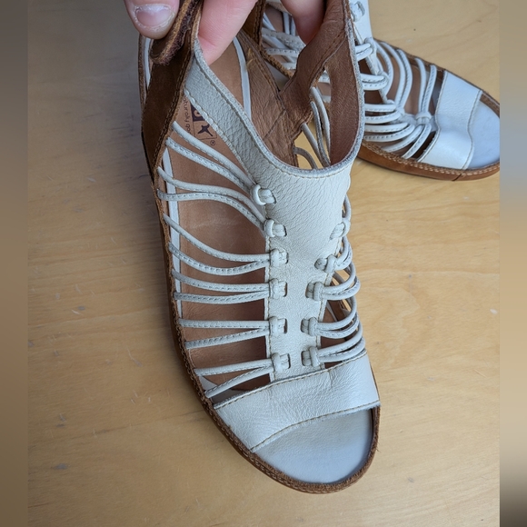 PIKOLINOS Women Heel Sandals Leather White Tan Size 40 = 9 US Velcro Closure - Picture 12 of 13